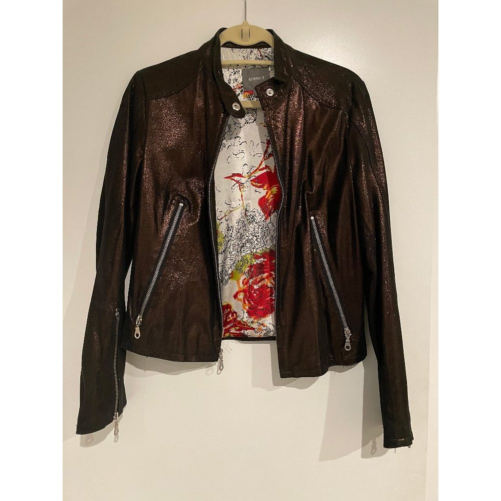 Kenna-T Copper Sparkle 100% Leather Moto Jacket
